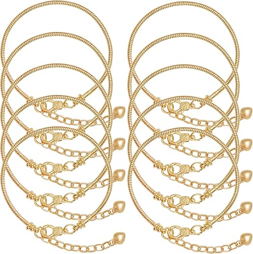 Miniatura 7 de Juego de 10 pulseras de cadena chapada en oro, cadena de serpiente con corazón y langosta europea, pulsera para Navidad, bricolaje, joyería para
