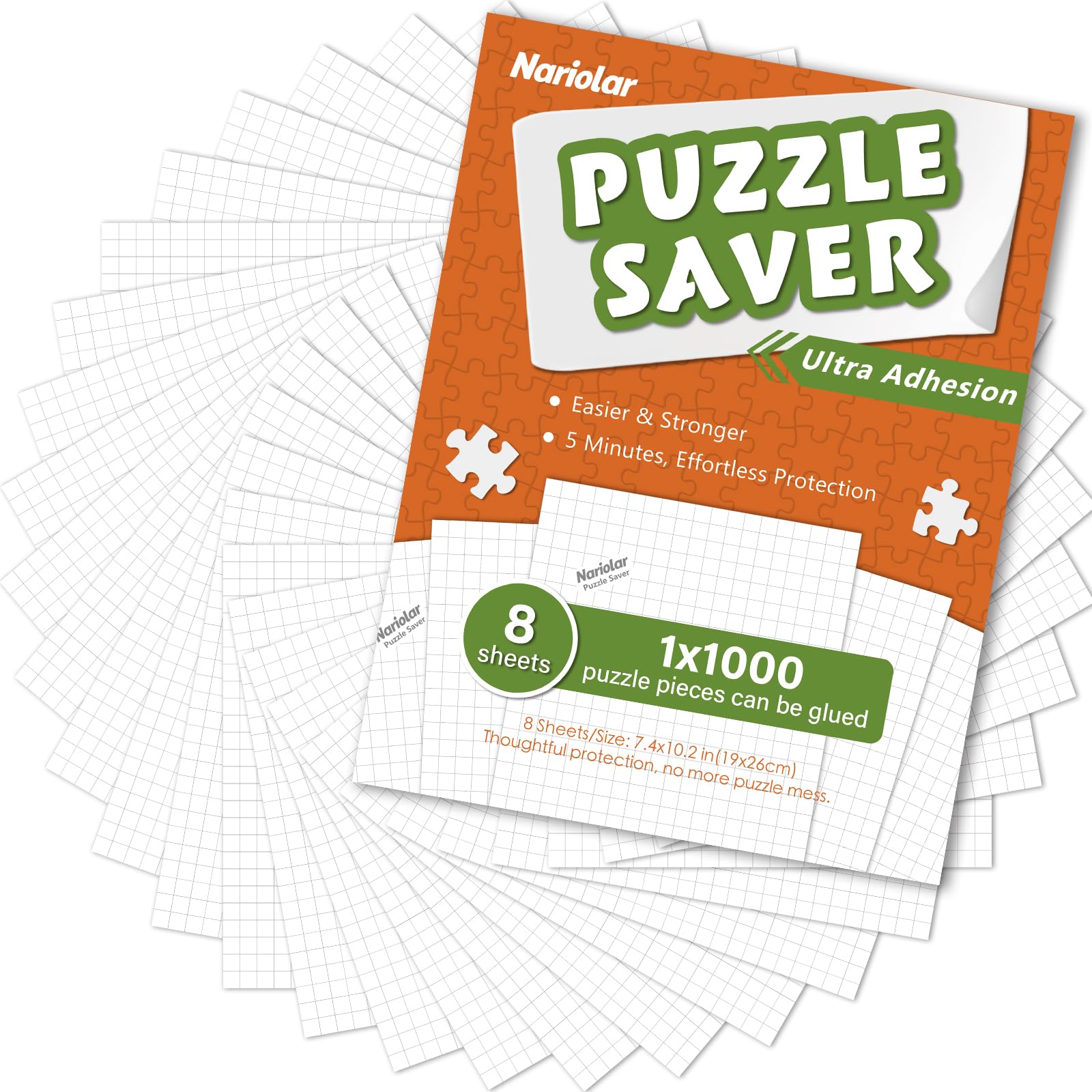 Nariolar Ultra Adhesion Puzzle Glue Sheets | 8 Puzzle Saver Sheets Preserves 1000 Pieces Jigsaw Puzzle, Puzzle Saver for Easy Preservation in Minutes 8pcs