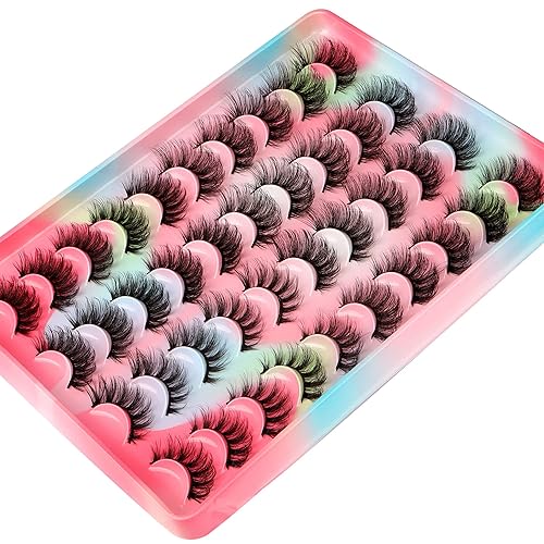 Miniatura 9 de Pestañas postizas de visón sintético 5D, aspecto natural, esponjosas y gruesas, de ojo de gato, paquete múltiple de 20 pares con 4 estilos mixtos