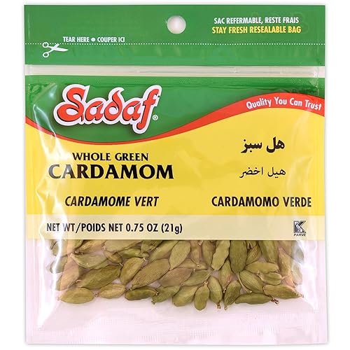 Sadaf Green Cardamom Whole - Cápsulas de cardamomo verde para cocinar y condimentar alimentos, especias de cardamón de cocina de Oriente Medio,