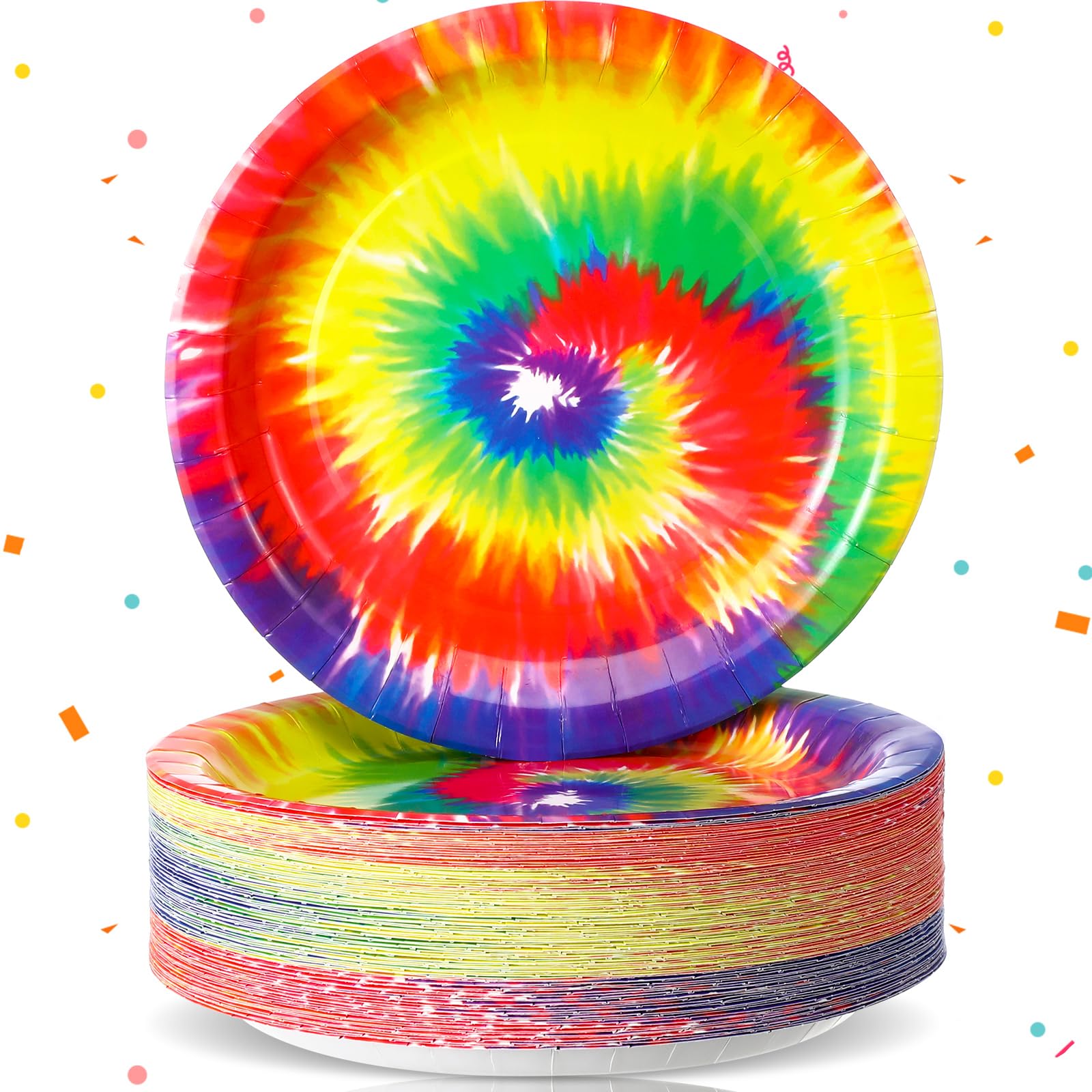 Mimorou 100 Pcs Tie Dye Plates 9 Inch Disposable Tie Dye Party Dinnerware Supplies Rainbow Paper Plates Tie Dye Party Supplies Tie Dye Birthday