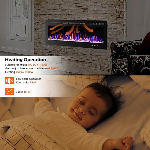 Miniatura 41 de Chimenea eléctrica de 30 pulgadas montada en la pared y empotrada con control remoto, calentador de chimenea de pared ultrafino de 750/1500 W