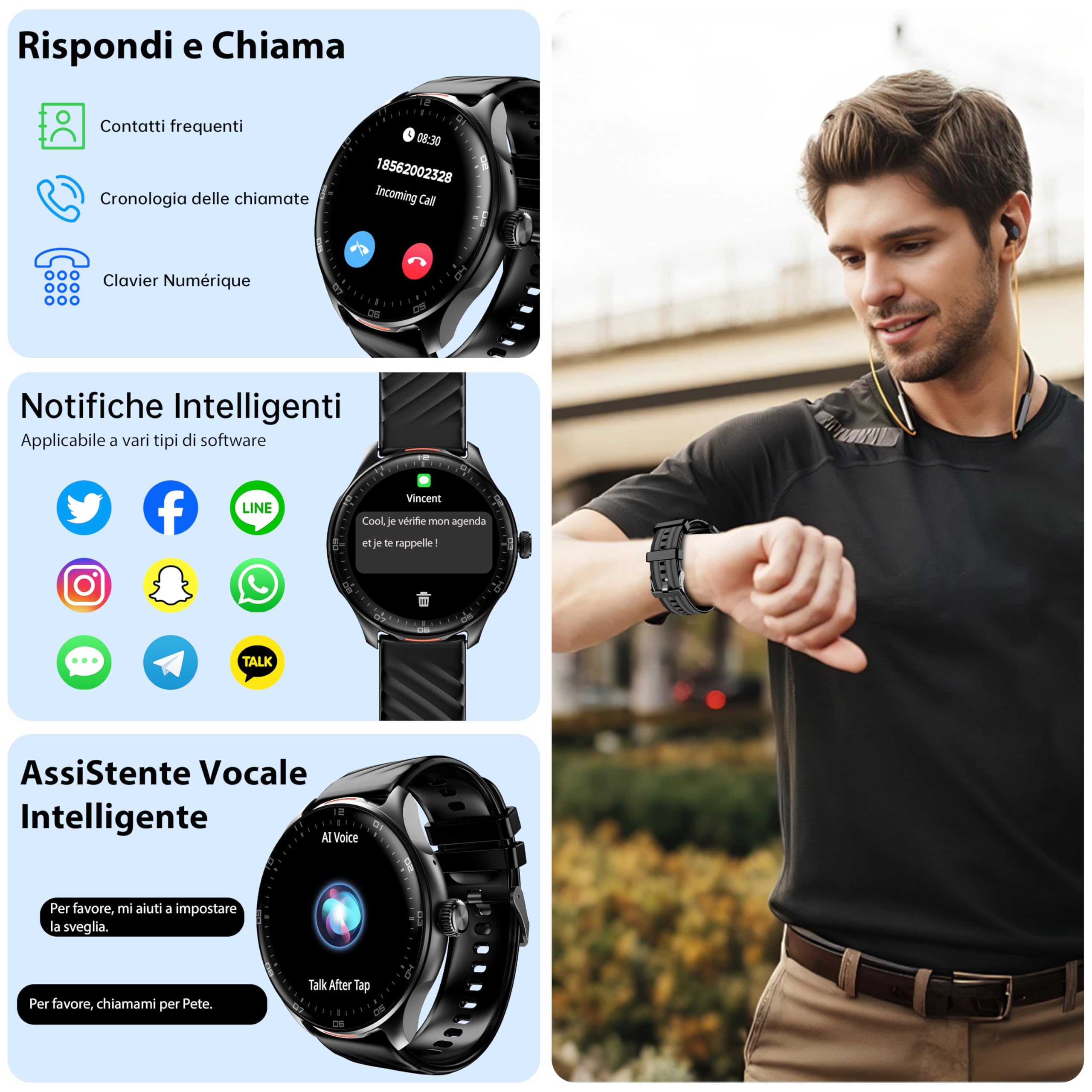OUKITEL Smartwatch Uomo Donna, 1.39" Orologio Smartwatch con Effettua/Risposta Chiamate, 100+Modalità Sportive Impermeabile IP68, Smart Watch con Monitoraggio del Sonno/SpO2/Contapassi per IOS/Android