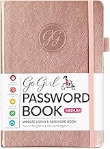 GoGirl Password Book with Alphabetical tabs – Internet Address & Password Keeper Logbook for Password Organization, Journal Notebook for Saving Website Logins. Medium Size 5.3″ x 7.7″, Rose Gold