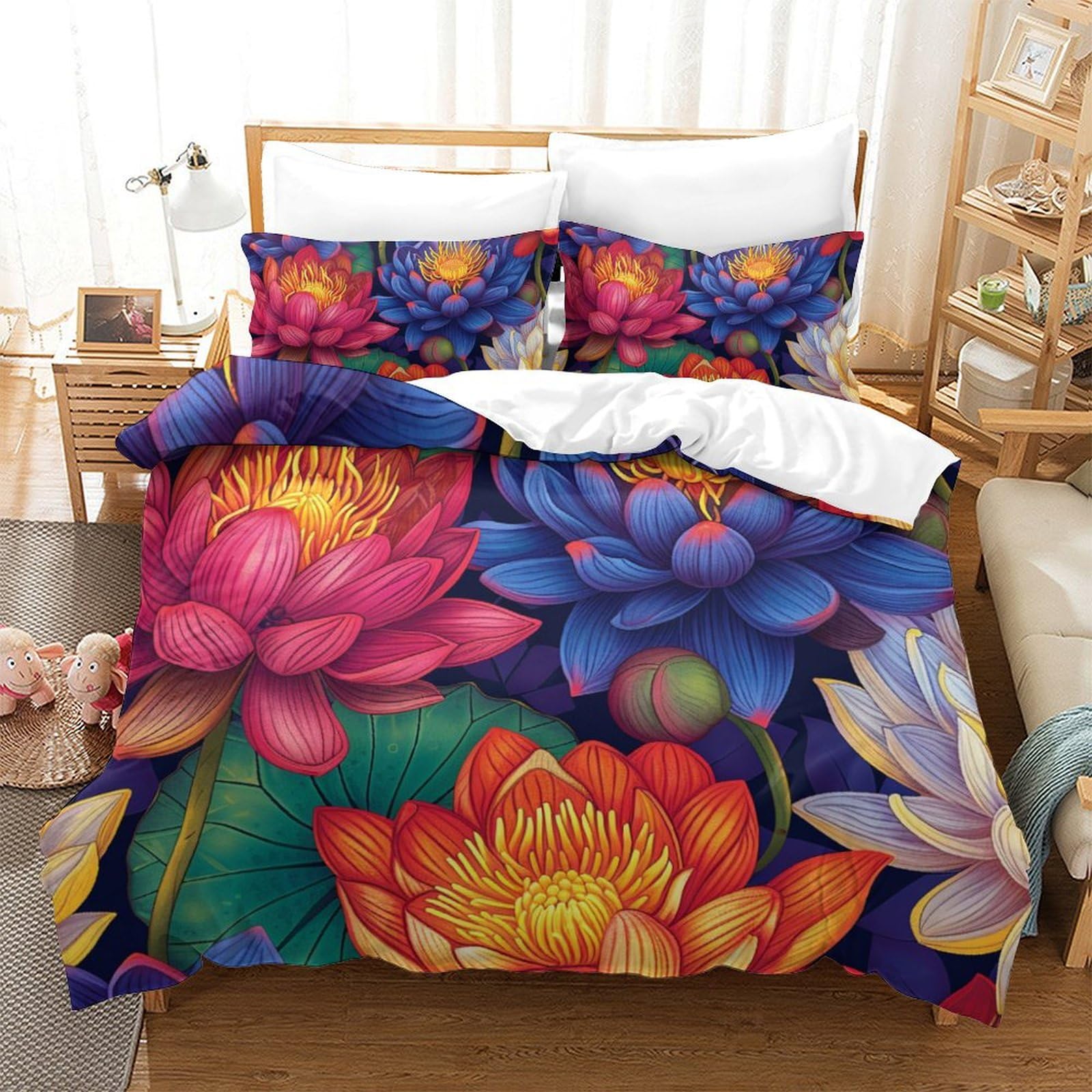 Housse couette haute qualité 260x220cm respirante Fleur de Lotus