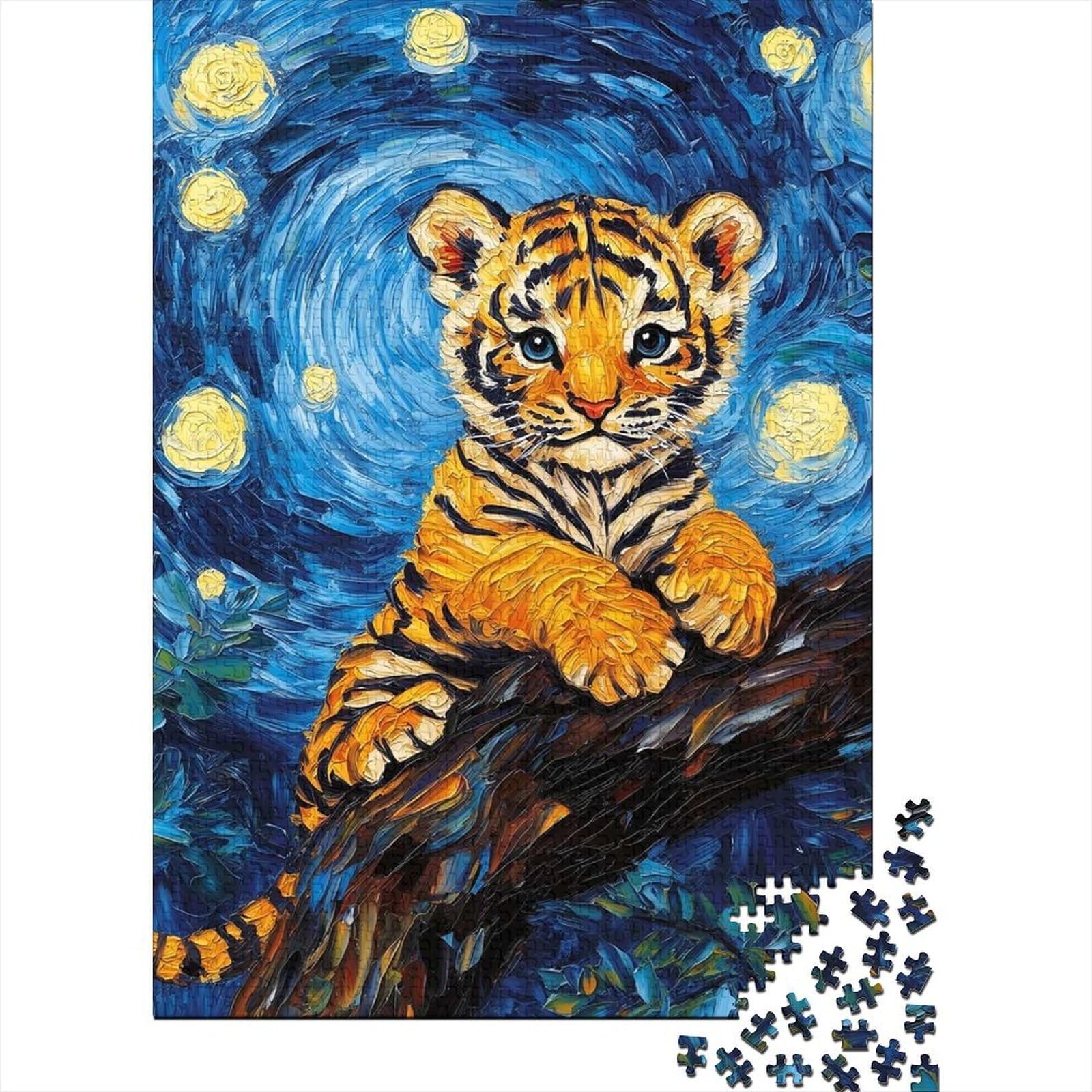 Tiger Cub in Starry Night Style_2 Puzzle for Adults 1000 Pieces, Tiger Themed Jigsaw, Birthday Gift for Puzzle Fans, 52x38cm/1000pcs