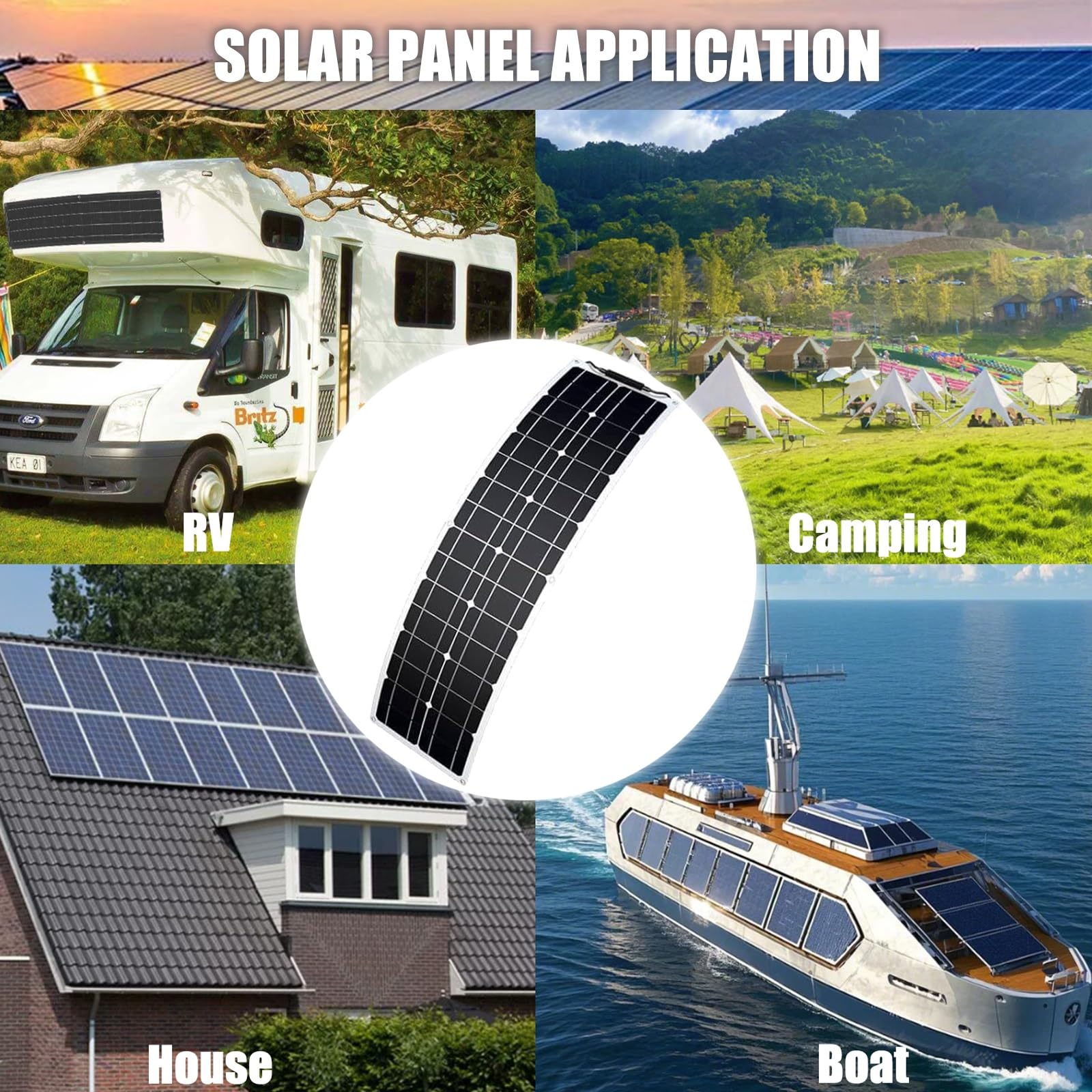 Placa Solar Flexible 200W 400W 800W Panel Solar Monocristalino Fotovoltaico Impermeable para Autocaravana Caravana Barcos Techos Casa Remolques Cargar 12V Bateria y Superficies Irregulares(A,400W)
