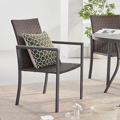 Miniatura 4 de VICLLAX Juego de 4 sillas de mimbre para exteriores, sillas de comedor de ratán para patio con marco resistente a la intemperie para jardín, porche,