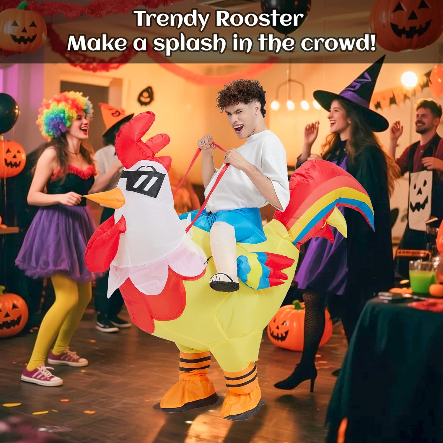 JoeRita Inflatable Chicken Costume Adult Funny Blow Up Rooster Costume Riding Chicken Halloween Cosplay for Men Women - Image 6
