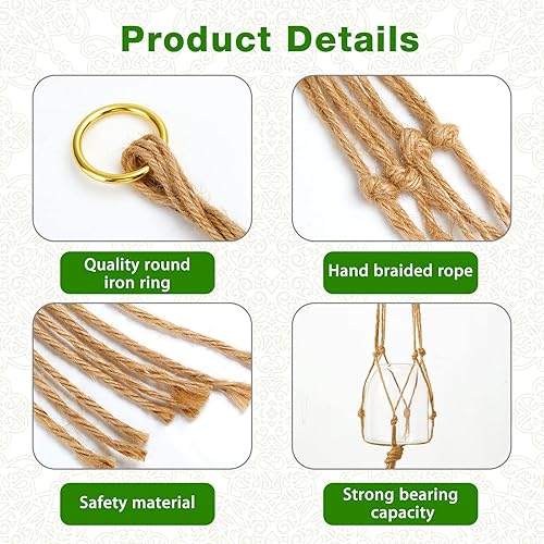 Miniatura 3 de Newwiee 20 ganchos de macramé de 48 pulgadas para plantas, cuerda de yute, colgador de plantas para interiores, para el hogar, interior, exterior,