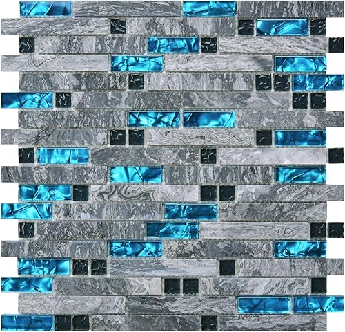 Art3d Mosaico de vidrio y mármol natural para baño, ducha, cocina, salpicadero de muro, 12 x 12 pulgadas