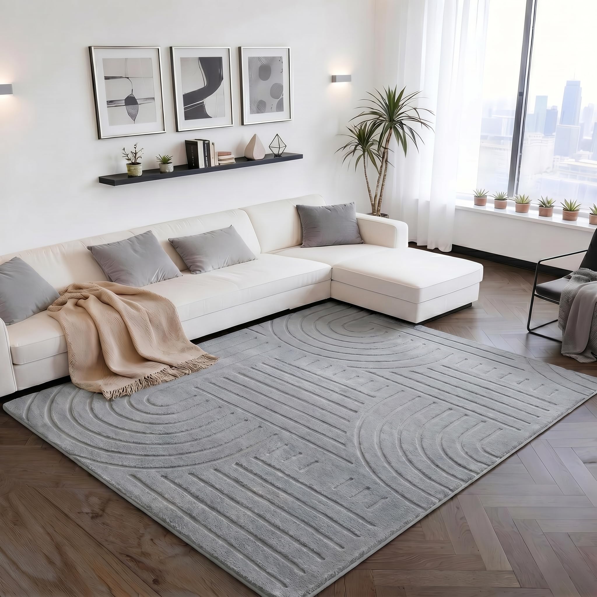 Puremy Alfombra jacquard tridimensional, gris, 140 x 200 cm