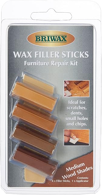 Briwax Wax Filler Sticks, Furniture Repair Kit, Medium Wood, Pack of 4