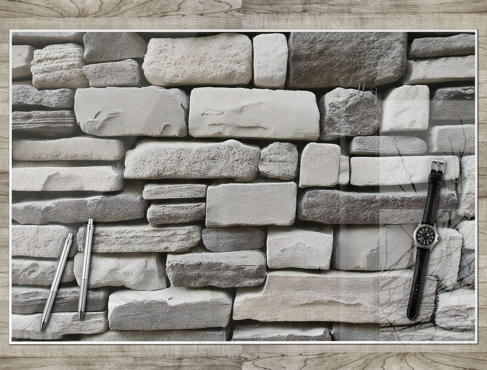 XXL Schreibtischunterlage wasserfeste Schreibunterlage | 120 x 60 cm Stein grau | abwischbar, glatt | stabiles, hochwertiges Acrylglas, Erwachsene Kinder Kunststoff Unterlage Büro Schreibtisch