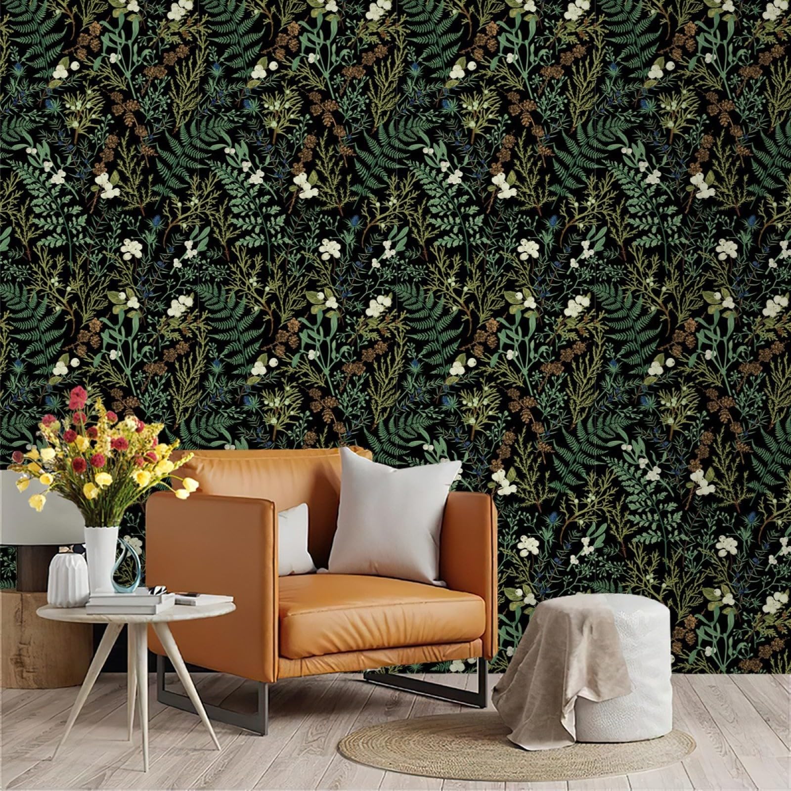 Wallpaper Green Leaves Peel and Stick Self Adhesive Wallpaper for Living Room Waterproof Vinyl, Art Deco Thicken Sticky Back Plastic Removable