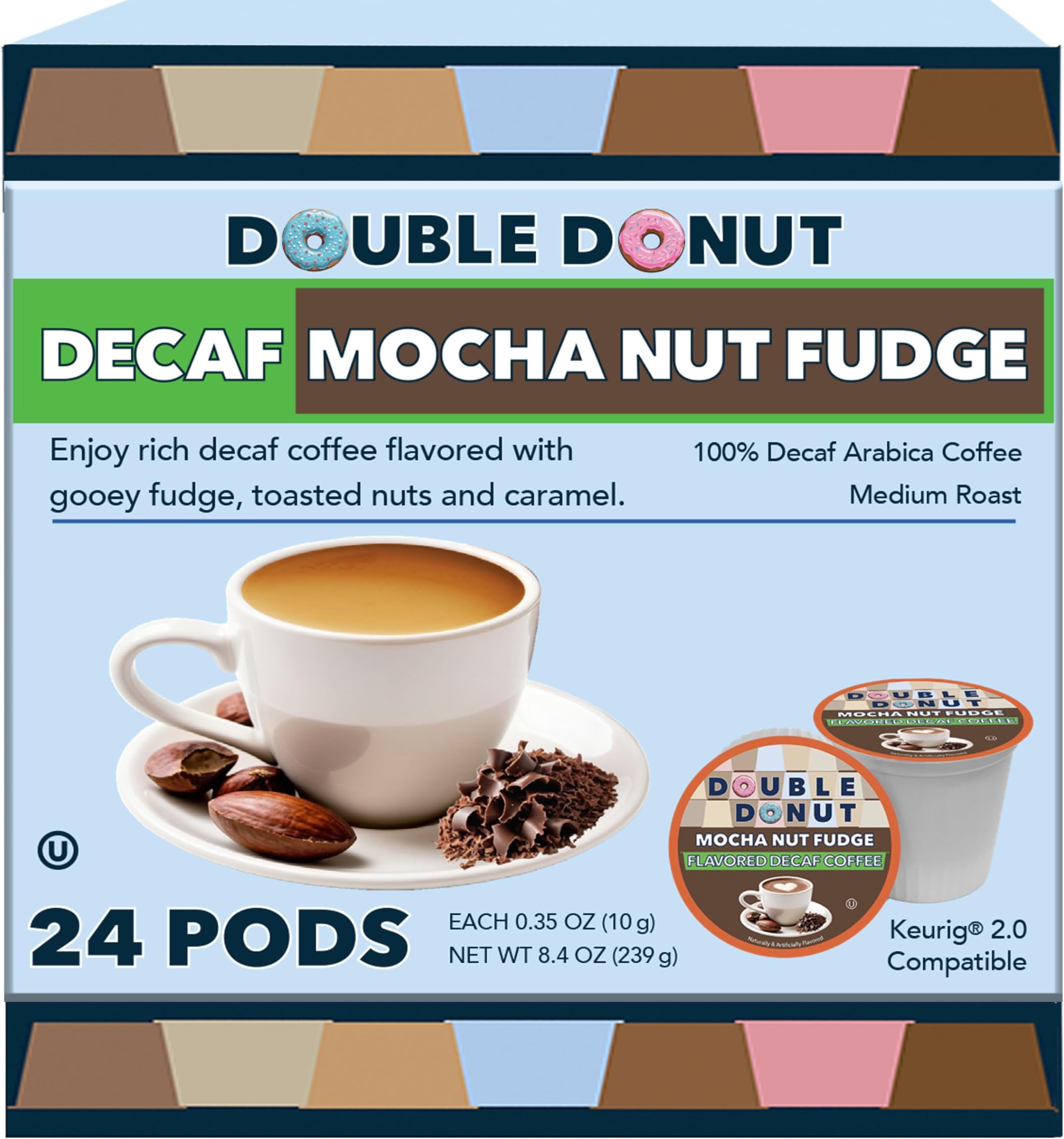 Medium Roast Decaf Coffee Pods, Mocha Nut Fudge Flavored, for Keurig K-Cup Machines, 24 Single-Serve Capsules per Box