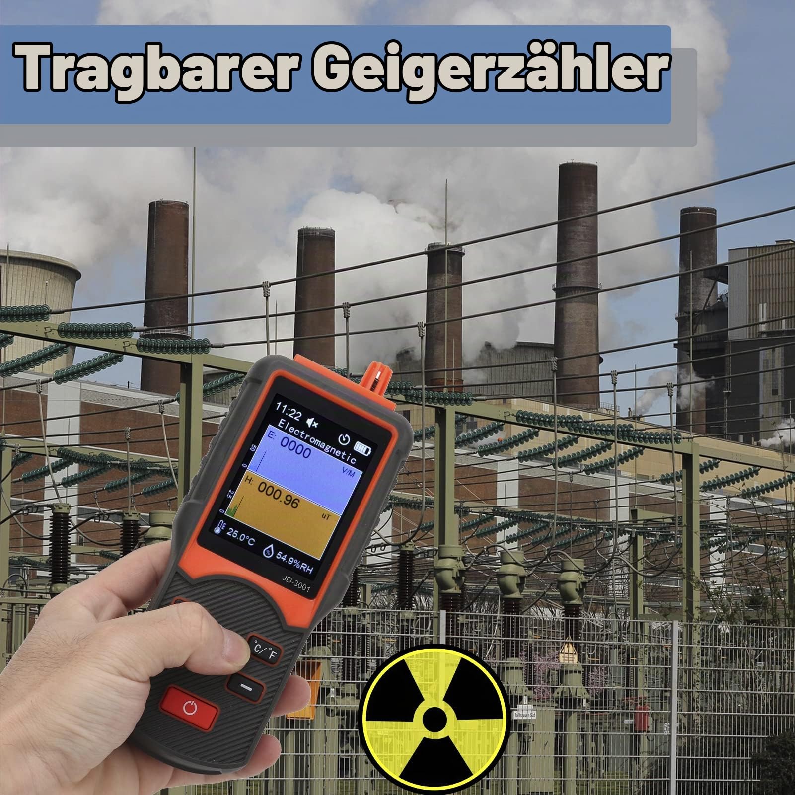 JD-3001 Geigerzähler, Multifunktionaler Nuklear Geigerzähler Radioaktivität, 0,01 μT ~ 999,99 μT Tragbarer Geigerzähler Dosimeter für Nukleare Strahlung Elektromagnetische Strahlung
