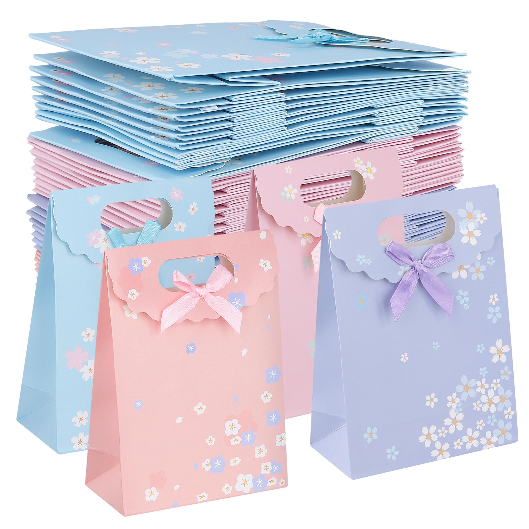 MAKTSAM 40 Pack Small Gift Bags with Bow Ribbon Handles, 4 Colors Thick Paper Present Bags for Birthday Party, Wedding Favors, Thank You Gifts, Goodie Bags and Retail Packaging