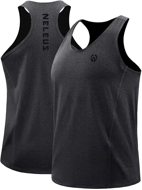 NELEUS Men's 3 Pack Running Tank Top Dry Fit Y-Back Athletic Workout Tank Tops,5069,Grey Black,Slate Gray,Navy,US S,EU M by NELEUS - Used condition - Image 3