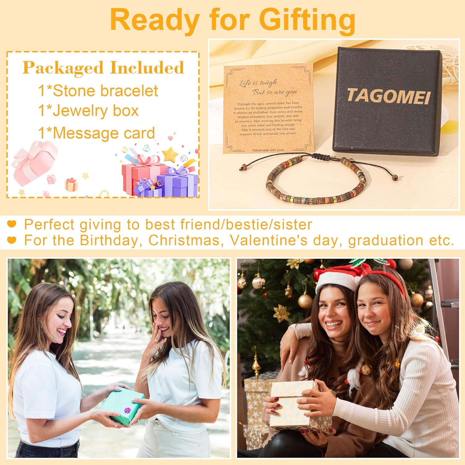 TAGOMEI Inspirational Gifts Bracelets for Women Healing Natural Stone Beaded Bracelets Thinking of You Get Well Soon Gift for Women Valentines Mothers Day Birthday Gifts for Women Friends Sister Mom - Image 9