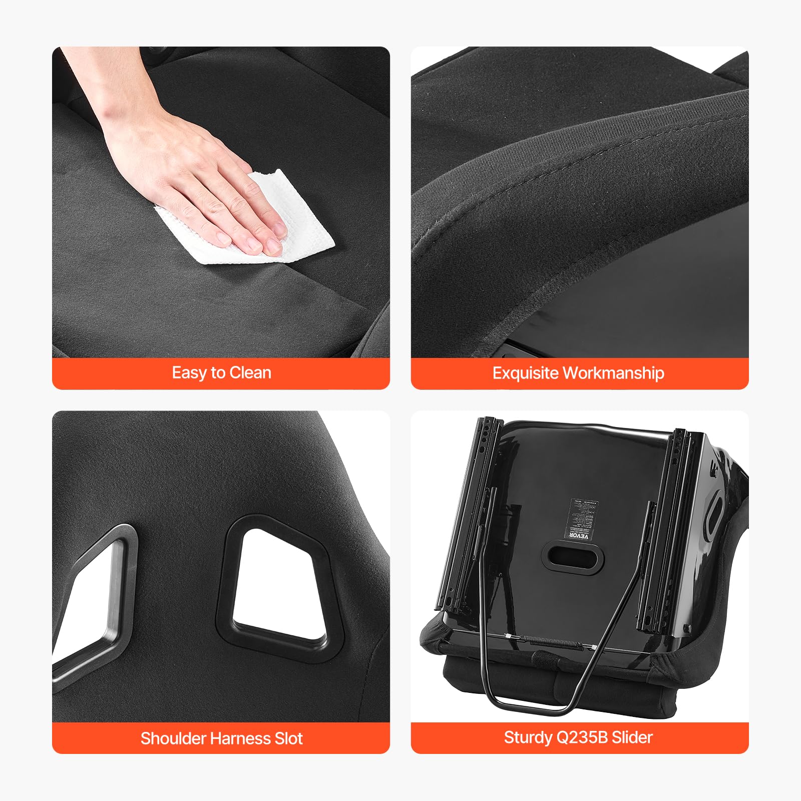 VEVOR Sedile da Corsa per Auto 1 Pezzo, Sedile da Corsa Integrato con Cursore a Doppia Chiusura Schiuma ad Alta Resilienza, Sedia da Corsa con Tessuto in Velluto Cursore Q235B, Adatto per Auto Racing