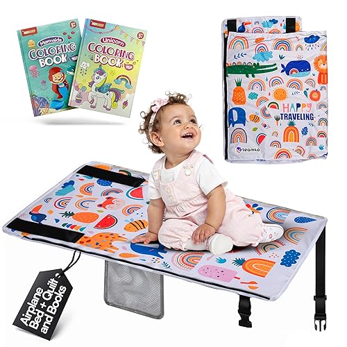 Miniatura 1 de TEAMKO Cama de avión para niños pequeños con edredón + libros educativos de color  Extensor portátil de asiento de avión para niños, cama de avión