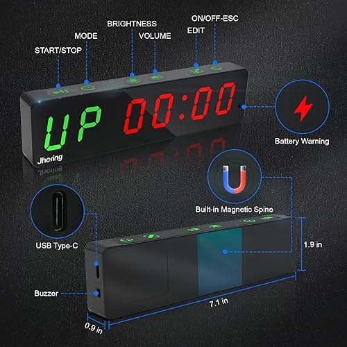 Miniatura 2 de Temporizador de gimnasio portátil, reloj de entrenamiento con batería recargable e imán integrado, cronómetro cuenta regresivahacia arriba para