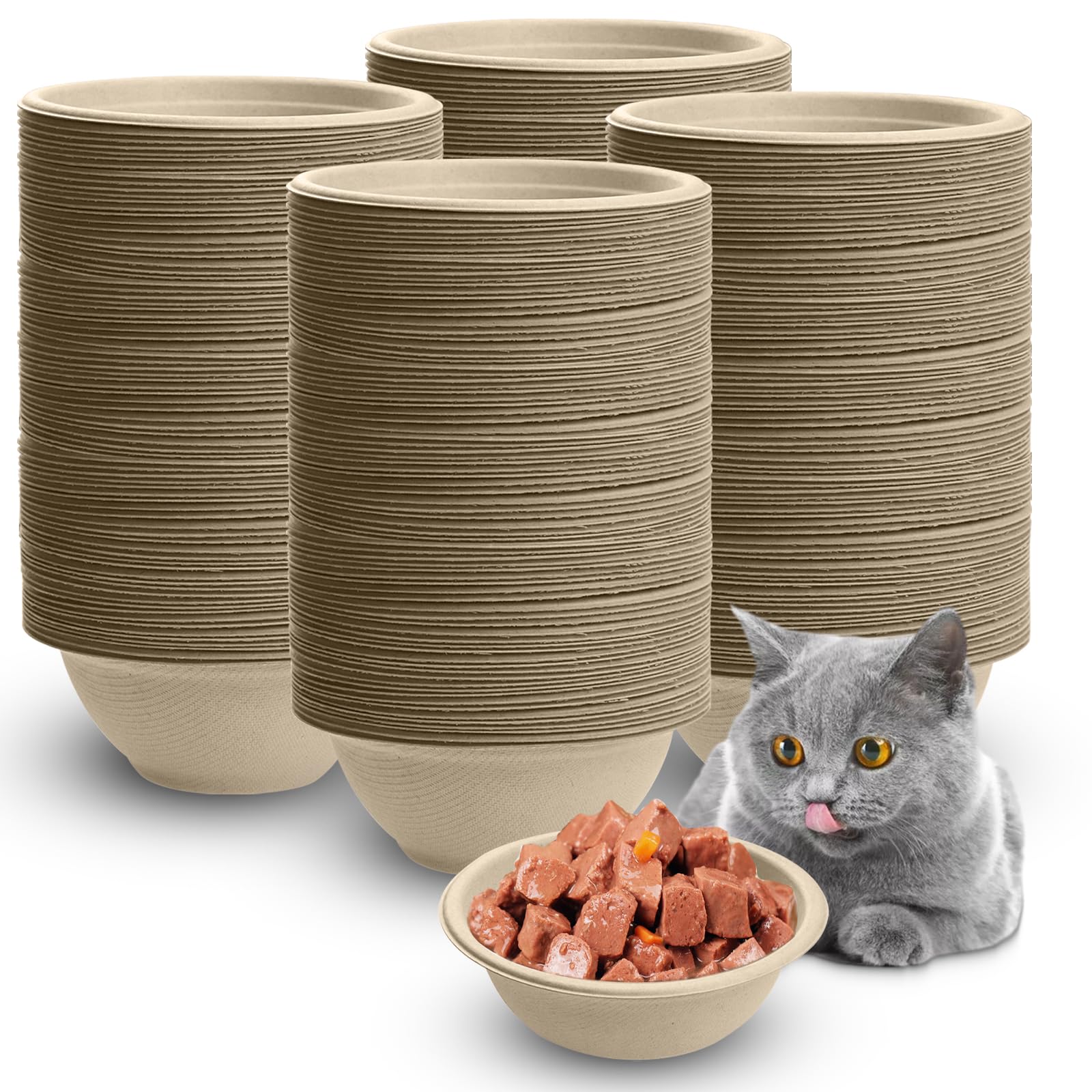 100 Pack Disposable Bowls, Thickened Pet Food Bowls, Paper Bowls for Pet Feeding, Pet Disposable Feeding Bowls For Kittens, Puppies, Wet And Dry Food (220ml）