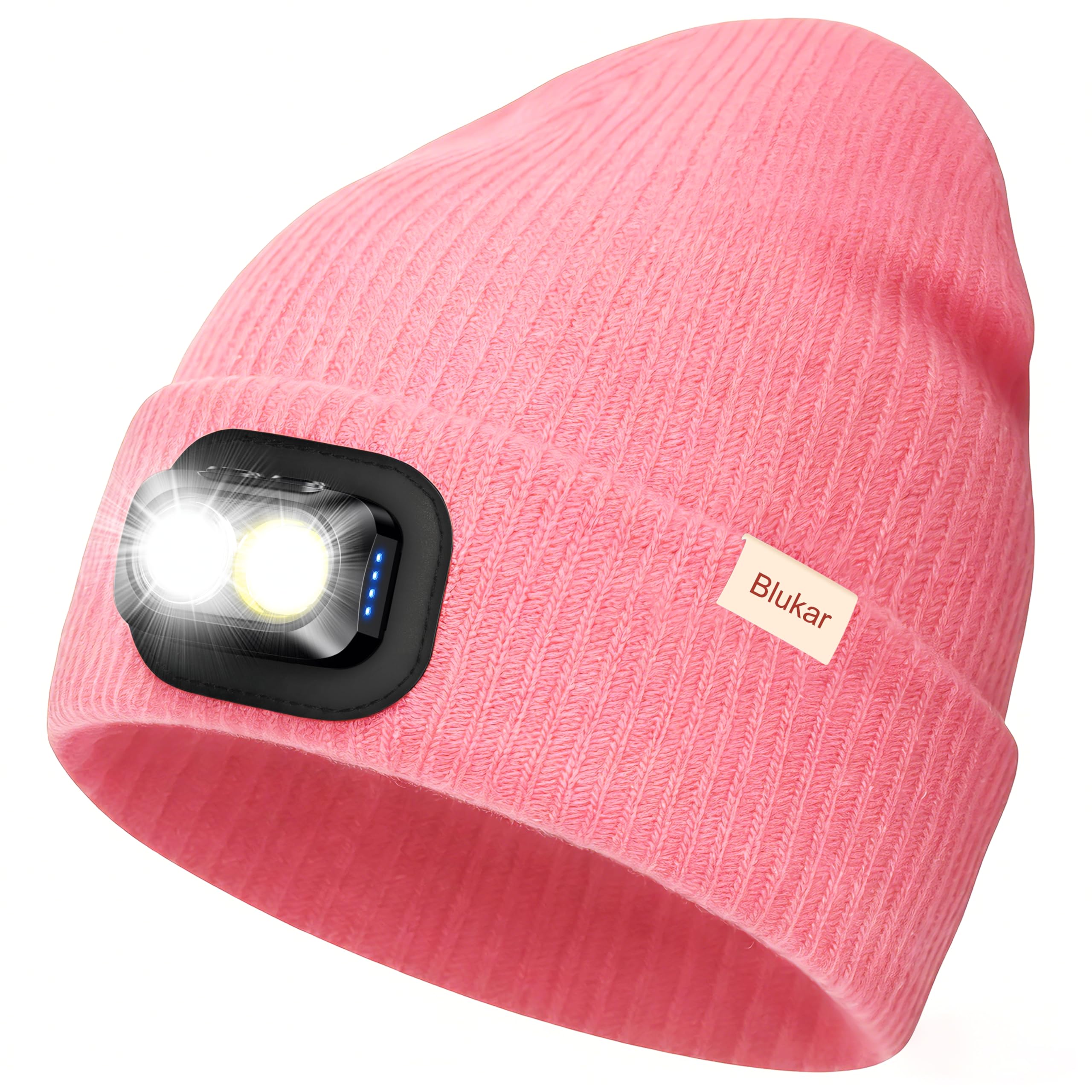 Blukar LED Cappello Illuminato con Luce, 2 in 1 Super Luminoso Cappello Berretto da Corsa, 5 Modalità,Ricaricabile, Caldo Invernale Torcia Lampada Luce Frontale Regalo per Uomo e Donna,Fascia Inclusa