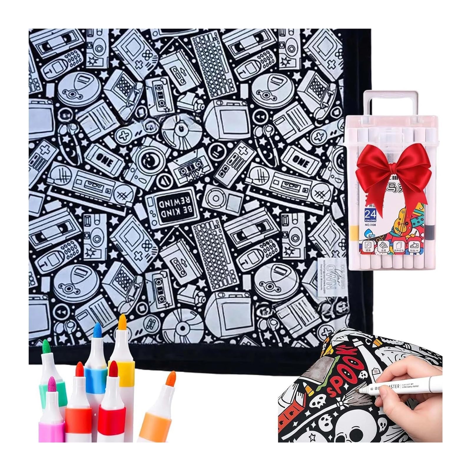 Vekoro DIY Coloring Blanket DIY Coloring Blanket with Markers Color Your Own Blankets(G)