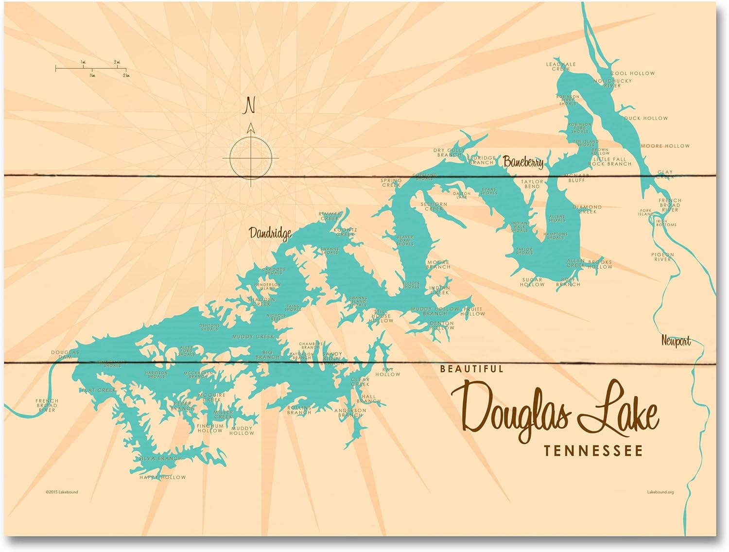 Douglas Lake Tennessee Map Wood Art Print from Illustration