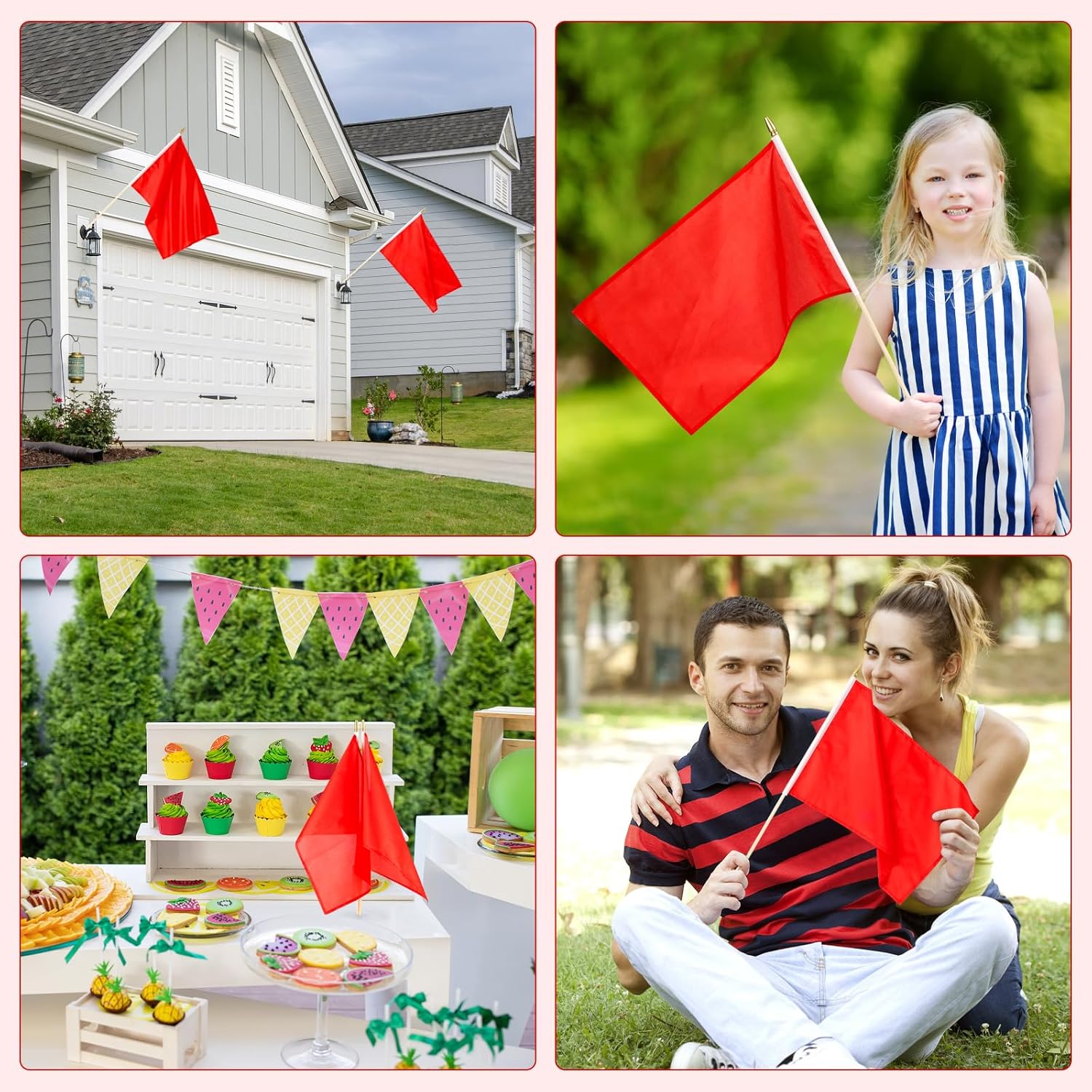 12 Pack Red Stick Flags Small 12x18 Inch Hand Held Flags with 24 Inch Wooden Pole Solid Red Blank DIY Graffiti Flags Decorations