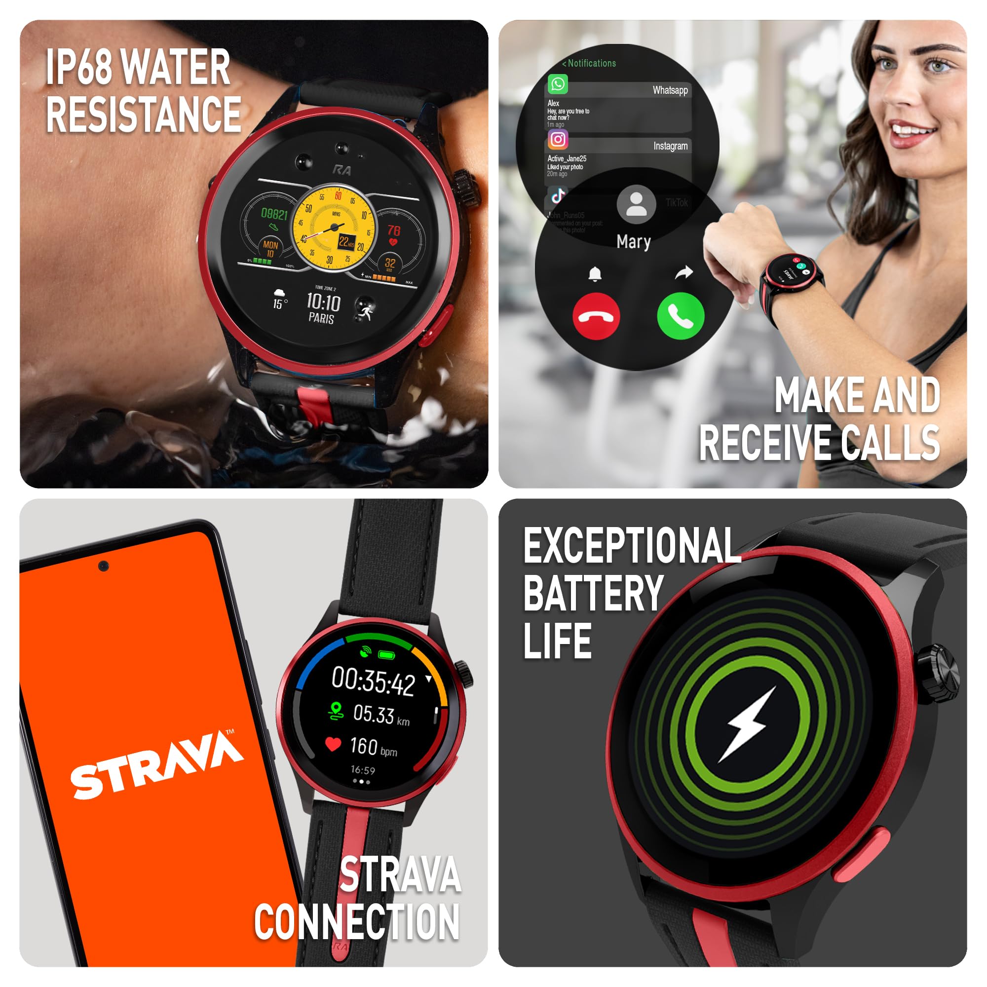 Reflex Active Seria 54 AMOLED GPS czarno-czerwony inteligentny zegarek