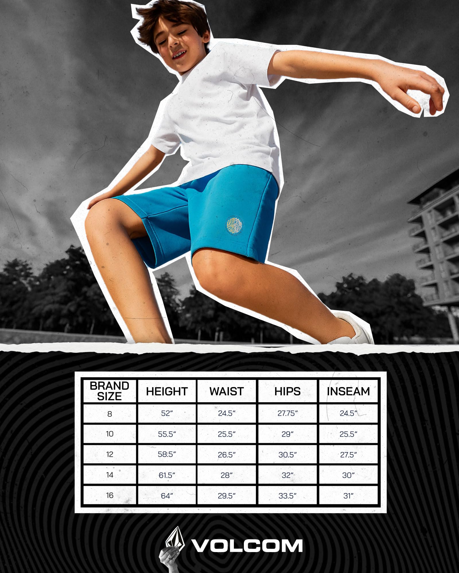Volcom Pantalones cortos de sarga para niños, ajuste elástico, parte delantera plana, uniforme de golf para niños, estilo clásico sin cierre con trabillas para cinturón