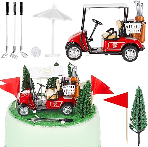 Leitee 21 piezas de decoración de pastel de golf, decoración de pastel de golf, incluye mini carrito de golf, juguete de bandera roja, pelota de