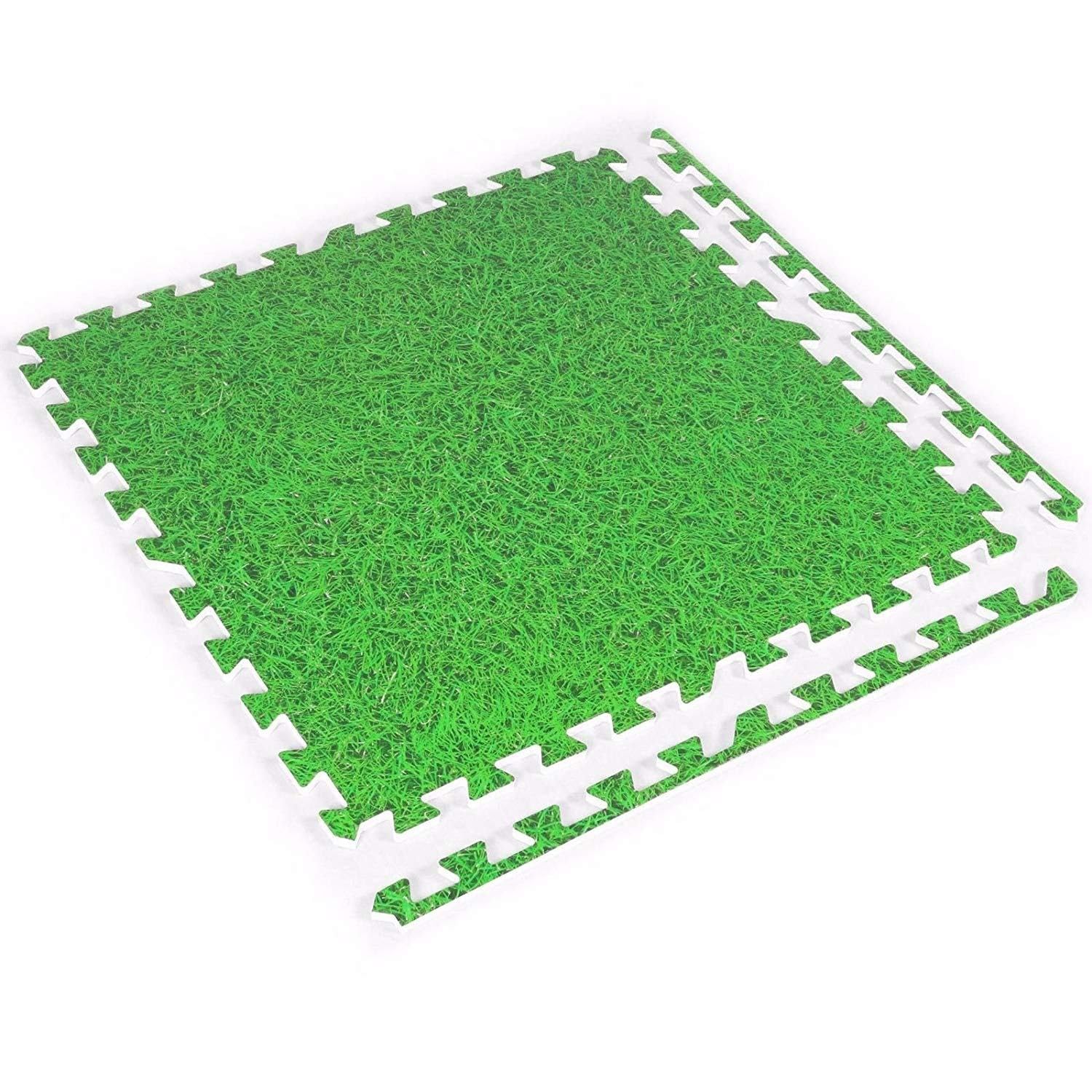 MaTvize Eva Gym Flooring Exercise Mats – (60x60cm) 1cm Thick, 4 Pcs Large Heavy Duty Interlocking, Non-Slip, Yoga Foam Floor Tiles Office, Home & Kids Play (Grass Effect, 4 Tiles (16 Square Feet))