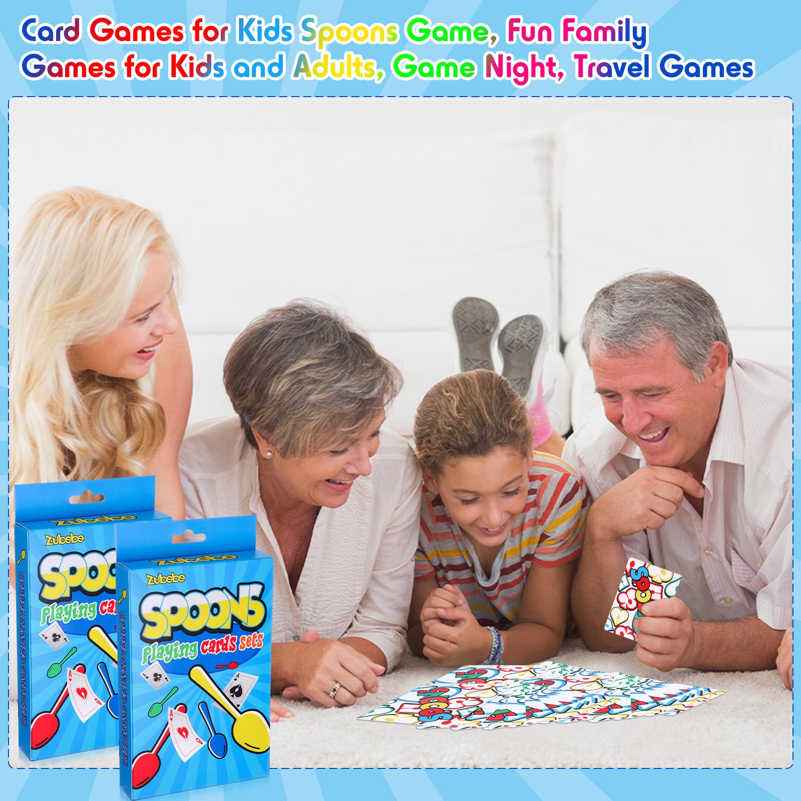Zubebe Juego de 12 cucharas, cartas gigantes, juegos de cartas clásicos, divertidos juegos de póquer, multijugador para niños y adultos, noche familiar, viajes, reuniones grandes