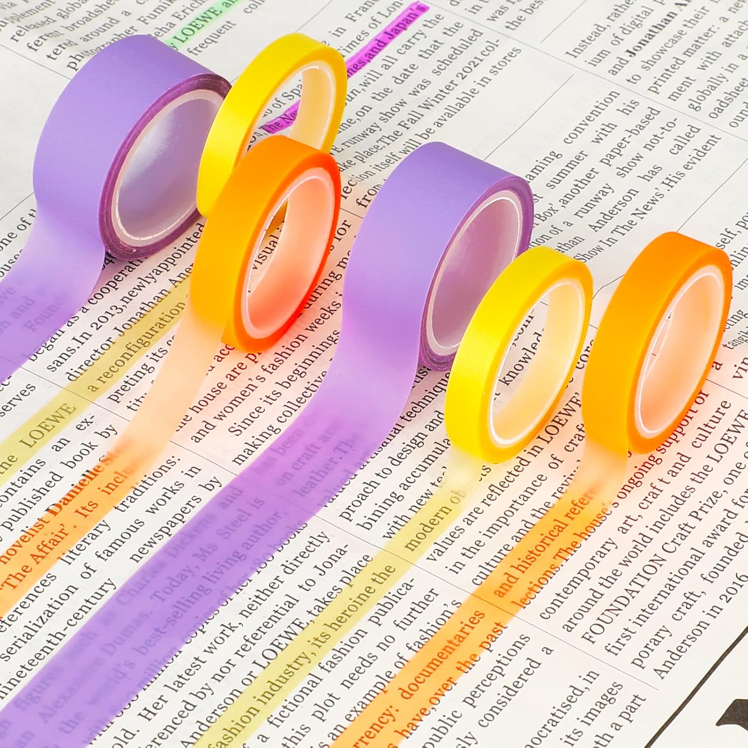 6 Rolls Highlighter Tape 0.24/0.31/0.59inch Wide x16.4ft Long Colored Transparent