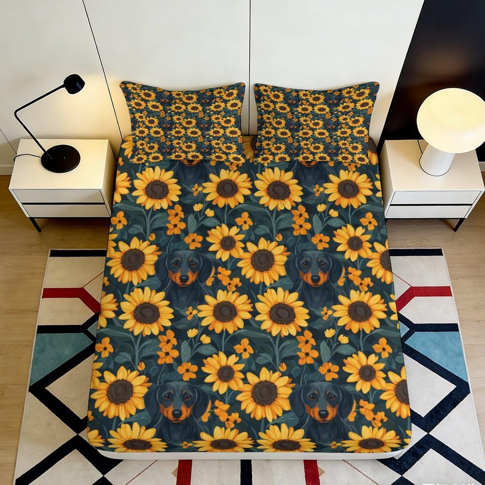 Jqzkxnhpbr Style-4 3D Printed Sunflower Floral Fitted Sheet Microfiber Non Slip Bed Sheet For Bedroom Guest Room Mattress Decor 90X200x25cm