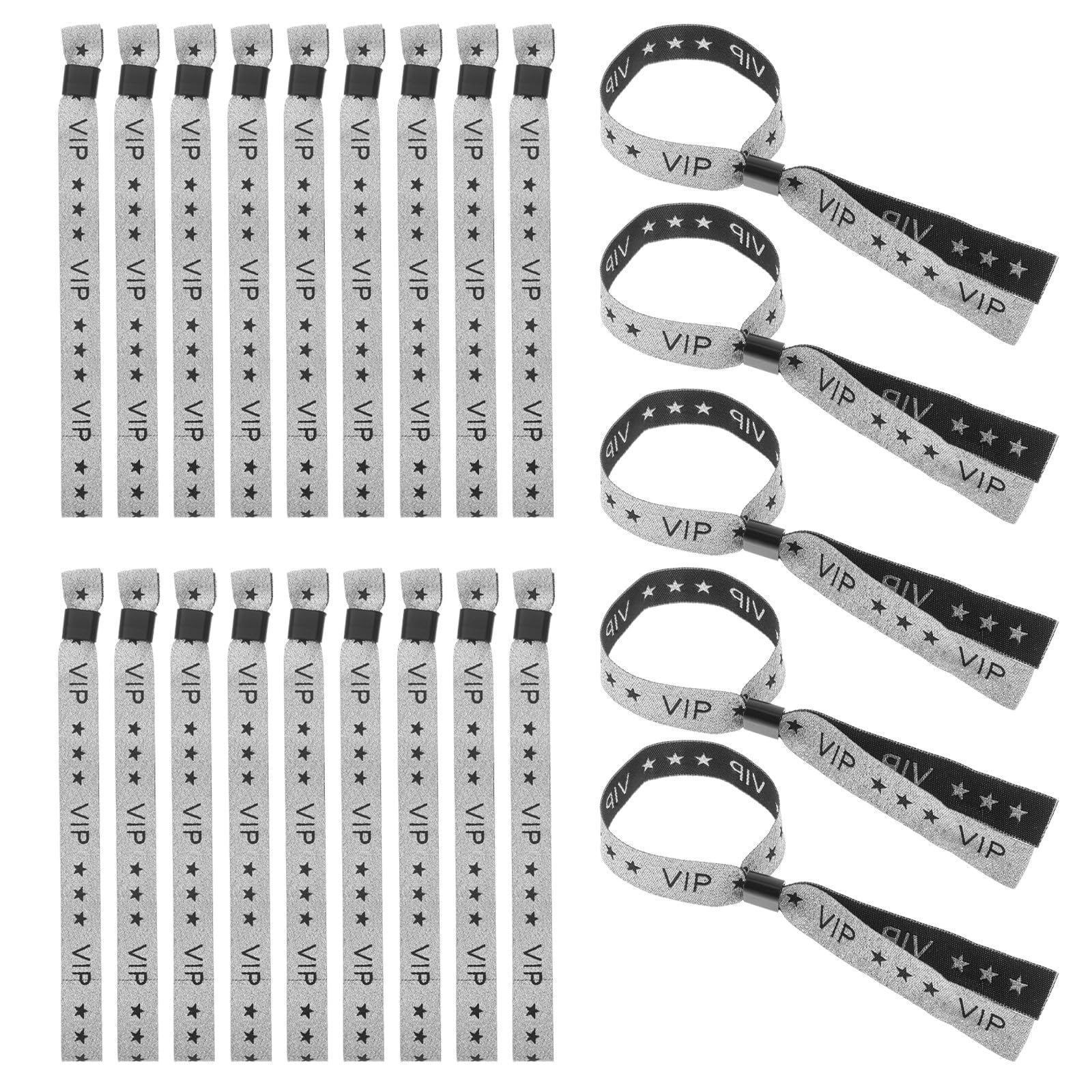 Bracelets d'Identification Vip en Tissu Argenté, 100 Pièces, Légers et Confortables pour Festivals et Soirées à Thème Musical