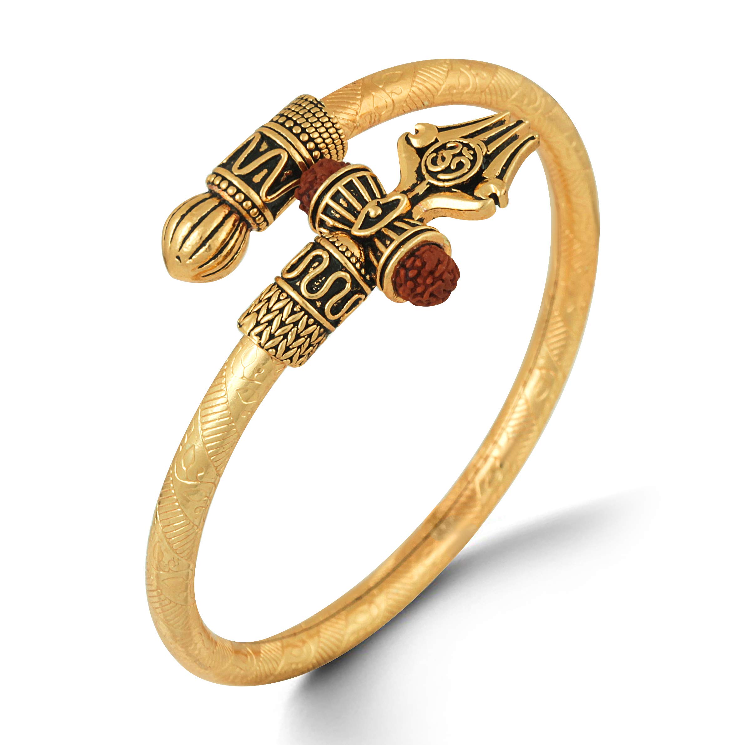 MEENAZ Rudraksha Shiv Trishul Damroo Adjustable Pure Brass & Copper Golden Bahubali OM Mahakal Kada Mahadev Gold Cuff Bracelets for Unisex Adult Stylish KADA-M141 (Yellow) (B08WRKMMWL) Amazon Price History, Amazon Price Tracker