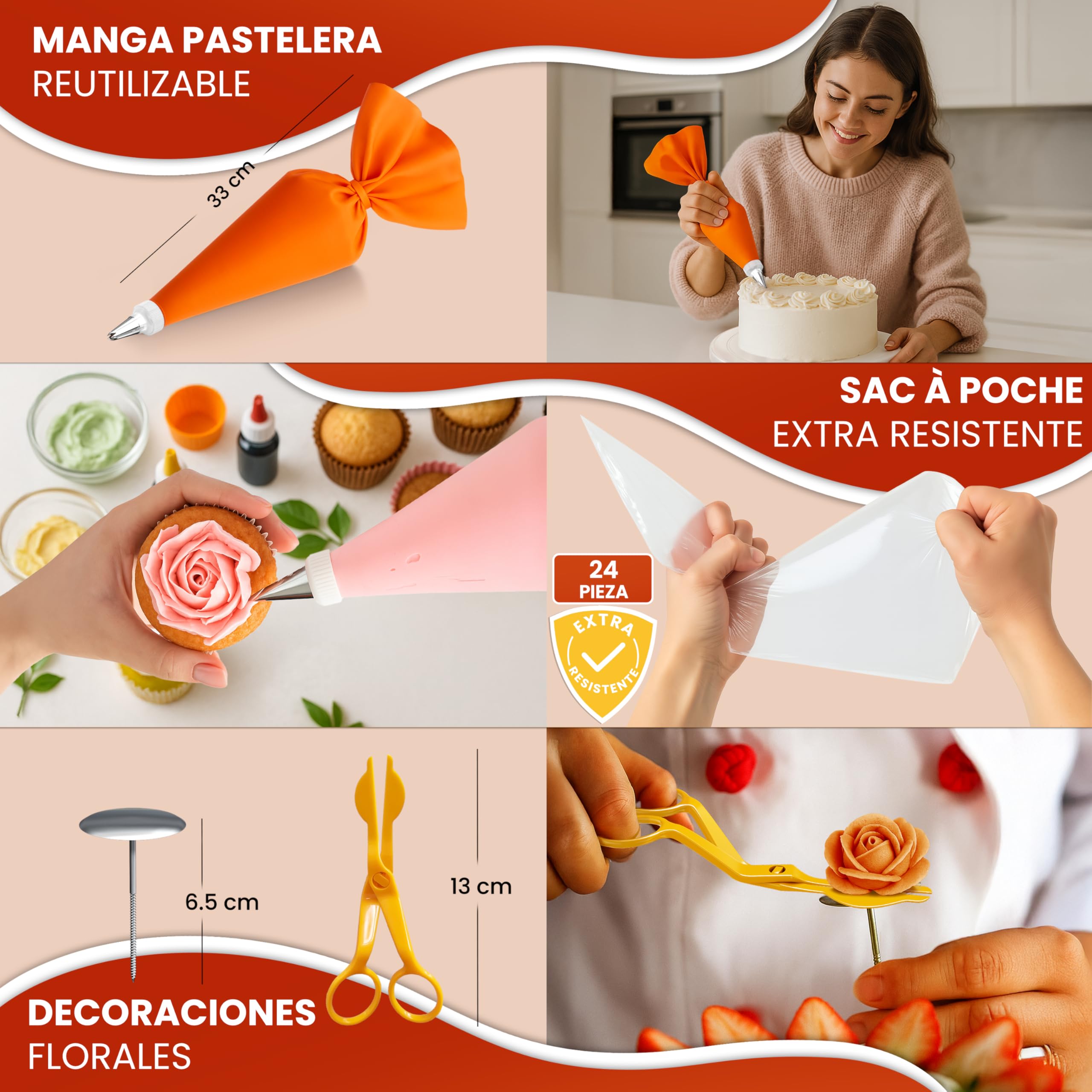 Kit Repostería y Pastelería 61 Piezas - Plato Giratorio Tartas Boquillas Acero Inoxidable Manga Pastelera Espátulas Utensilios