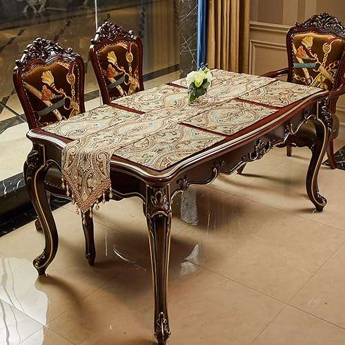 Caminos de mesa vintage de lujo de 108 pulgadas de largo, 1 pieza y el mismo patrón, juego de 6 manteles individuales