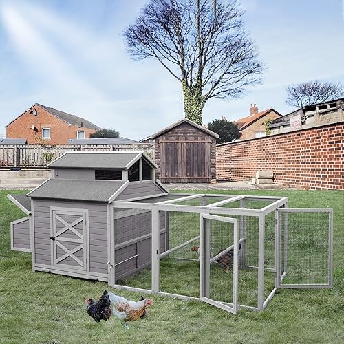 Aivituvin Jaula de madera para gallinero de madera para gallineros para 8-10 gallinas con rampas, carrera, caja de anidación, valla de alambre, 115