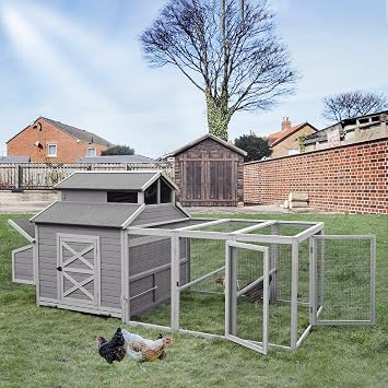 Aivituvin Super Large Outdoor Wooden Chicken Coop Hen House Poultry Cage for 8-10 Hens w/Ramps, Run, Nesting Box, Wire Fence, 115in