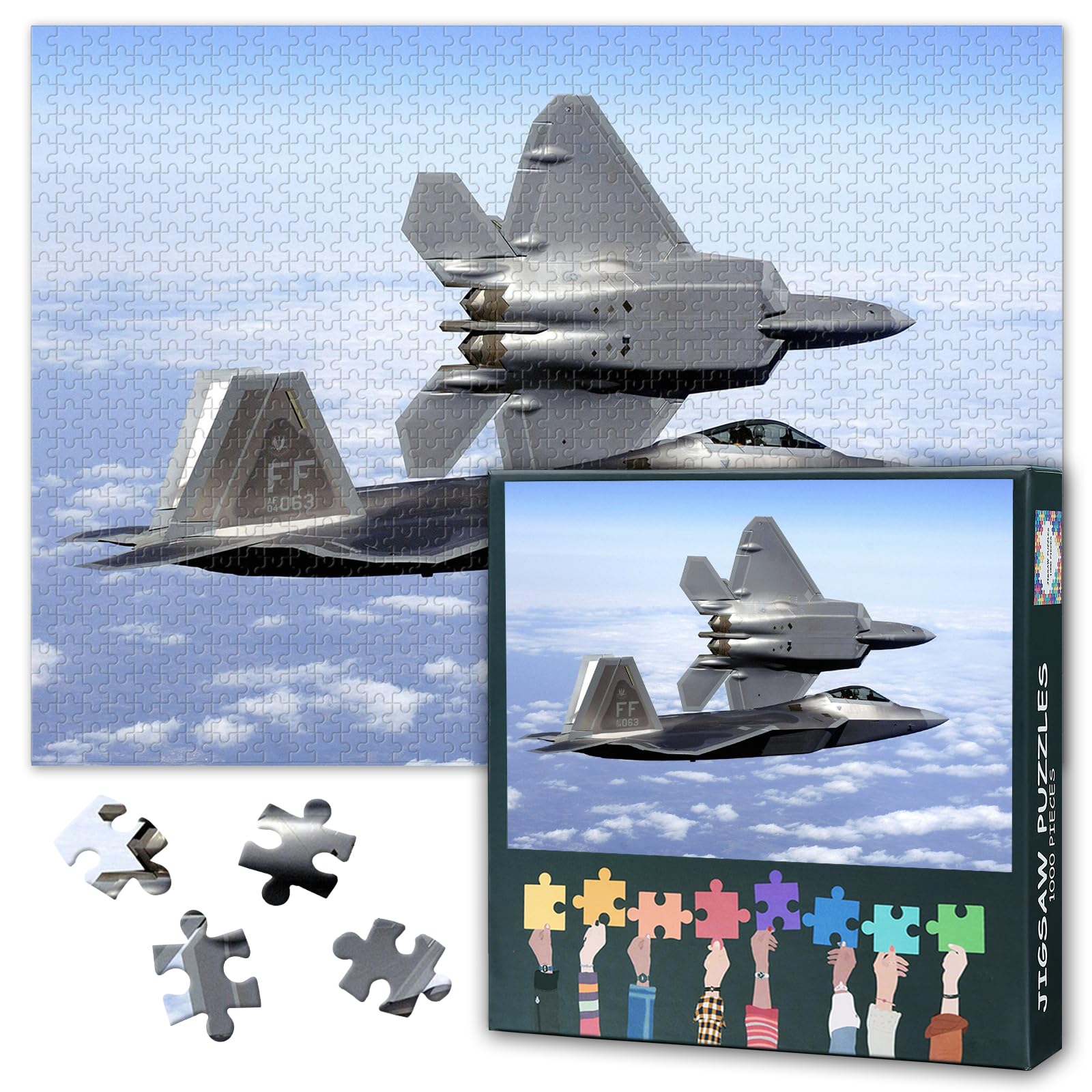F22 Fighter Jet Jigsaw Puzzles for Adults 1000 Piece Aviation Gift Boys Mens New Year Stealth Plane Picture Military Poster Media Room Studio Wall Decor Holiday Hobby Toy Premium Paper 27.5x19.7 Inch