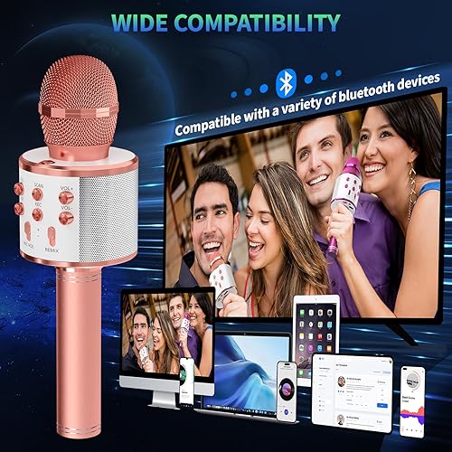 Miniatura 5 de Paquete de 2 micrófonos de karaoke, micrófono Bluetooth para cantar, micrófonos inalámbricos, juguetes para niñas, niños y adultos, micrófono