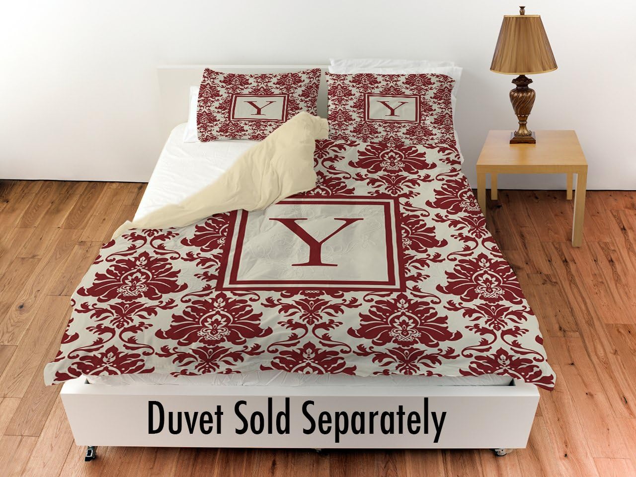 Manual Woodworkers & Weavers Pillow Sham, Standard, Monogrammed Letter Y, Crimson Damask