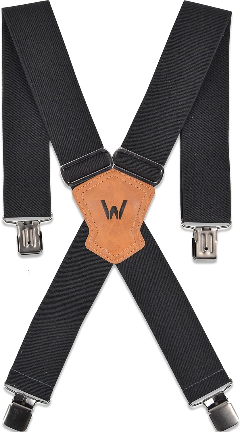 WELKINLAND Elastic Suspenders for Men - Heavy Duty Work Suspenders with Clips