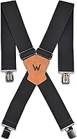 WELKINLAND Heavy Duty Elastic Suspenders for Men - 2 Inch Wide X-Back Work Suspenders with Clips, Big & Tall Adjustable